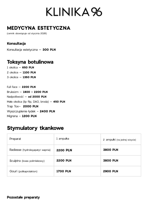 Cennik Medycyna estetyczna – strona 2